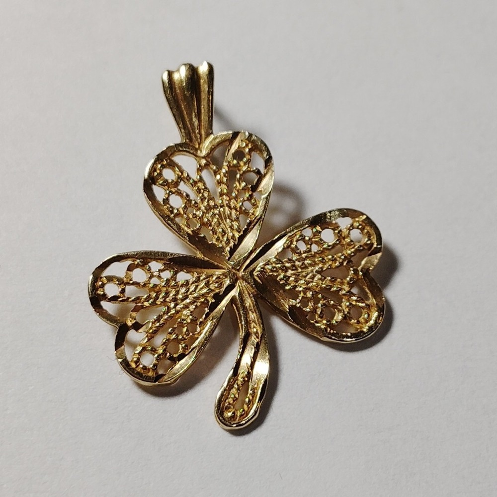Vintage 14K Yellow Gold Filigree 3 Leaf Clover Charm by Michael Anthony